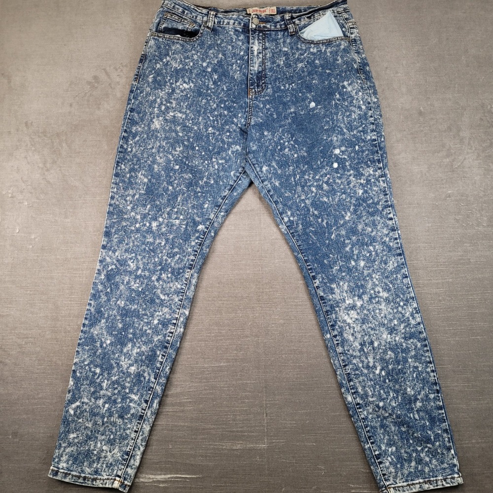 Judy Blue Women 3XL Blue Acid Wash Bleach Splatter‎ Skinny Jeans Plus Size